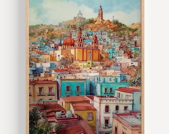 Guanajuato Watercolor Painting- Wall Art Print, Mexico Travel Poster, Mexico Travel Print, Travel Decor, Gift Idea, Illustration, Home Decor