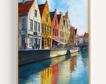 ブルージュの水彩画アートプリント：ベルギー旅行イラスト - Etsy 日本