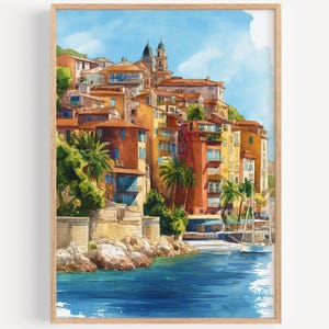 French Riviera Watercolor Painting - Wall Art Print, Travel Poster, France Travel Print, Travel Decor, Gift Idea, Illustration, Home Decor