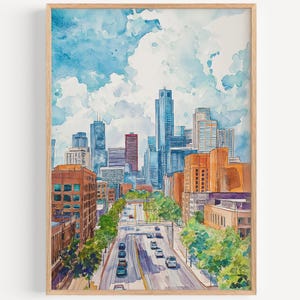 Minneapolis Aquarell Illustration - Wand Kunst Druck, Reise Poster, USA Reise Dekor, Reise Geschenk Idee, Home Dekor