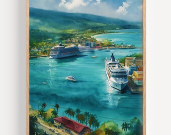 Ocho Rios Watercolor Painting - Wall Art Print, Travel Poster, Jamaica Travel Print, Travel Decor, Gift Idea, Illustration, Home Decor