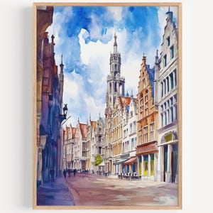 Antwerp Watercolor Painting - Wall Art Print, Travel Poster, Belgium Travel Print, Travel Decor, Travel Gift Idea, Illustration, Home Decor