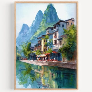 Yangshuo Watercolor Painting - Wall Art Print, China Travel Poster, China Travel Print, Travel Decor, Gift Idea, Illustration, Home Decor