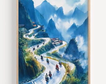 Ha Giang Loop Watercolor Painting- Wall Art Print, Poster, Vietnam Travel Print, Travel Decor, Travel Gift Idea, Illustration, Home Decor