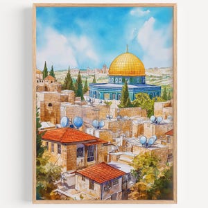 Jerusalem Watercolor Painting- Wall Art Print, Israel Poster, Israel Travel Print, Travel Decor, Travel Gift Idea, Illustration, Home Decor
