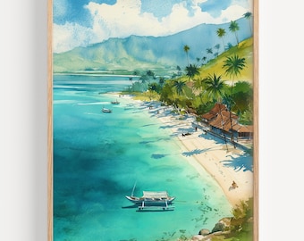 Gili Island, Indonesia, Original Watercolor 9.8 X 13.8''(25 X 35