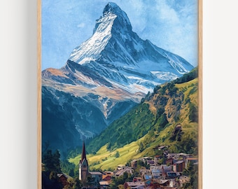 マッターホルン・ツェルマットのプリント、スイスの絵画、スイス