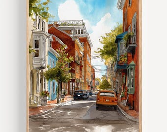 Baltimore Watercolor Painting - Wall Art Print, USA Travel Poster, Maryland Travel Print, Travel Decor, Gift Idea, Illustration, Home Decor