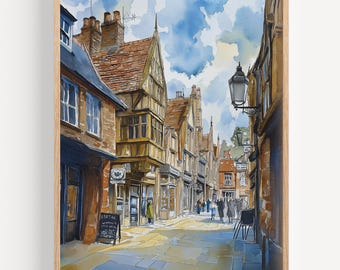 Nottingham Watercolor Painting - Wall Art Print, UK Travel Poster, UK Travel Print, Travel Decor, Travel Gift Idea, Illustration, Home Decor