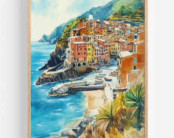 Cinque Terre Watercolor Painting- Wall Art Print, Italy Poster, Italy Travel Print, Travel Decor, Travel Gift Idea, Illustration, Home Decor