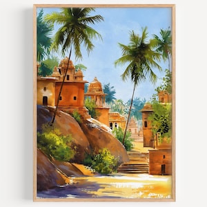 Hampi Watercolor Painting- Wall Art Print, India Travel Poster, India Travel Print, Travel Decor, Travel Gift Idea, Illustration, Home Decor