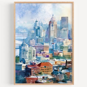 Pintura em aquarela de Cincinnati - Impressão de arte de parede, pôster de viagem de Ohio, impressão de viagem de Ohio, decoração de viagem, ideia de presente, ilustração, decoração de casa