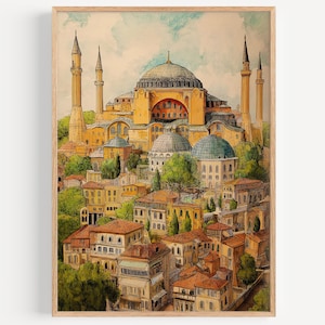 Hagia Sophia Watercolor Painting - Wall Art Print, Travel Poster, Travel Print, Travel Decor, Travel Gift Idea, Illustration, Home Decor