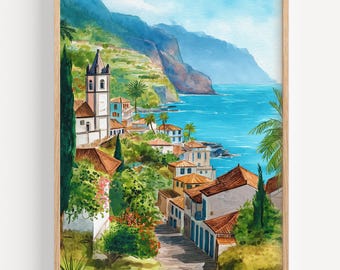 Madeira Watercolor Painting- Wall Art Print, Madeira Travel Poster, Portugal Travel Print, Travel Decor, Gift Idea, Illustration, Home Decor
