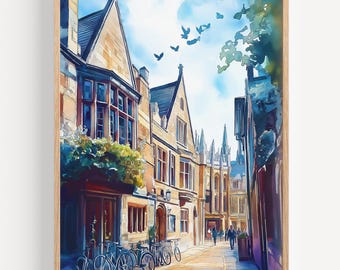 Oxford Watercolor Painting - Wall Art Print, UK Travel Poster, UK Travel Print, Travel Decor, Travel Gift Idea, Illustration, Home Decor