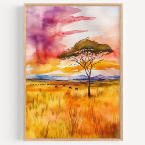 Masai Mara Watercolor Painting - Wall Art Print, Kenya Poster, Africa Travel Print, Travel Decor, Travel Gift Idea, Illustration, Home Decor