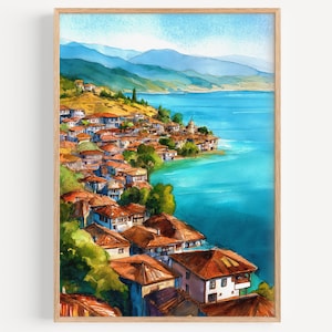 Ohrid Watercolor Painting - Wall Art Print, Travel Poster, Ohrid Travel Print, Travel Decor, Travel Gift Idea, Illustration, Home Decor