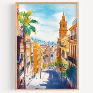 Malaga Watercolor Painting - Wall Art Print, Malaga Poster, Spain Travel Print, Travel Decor, Travel Gift Idea, Illustration, Home Decor