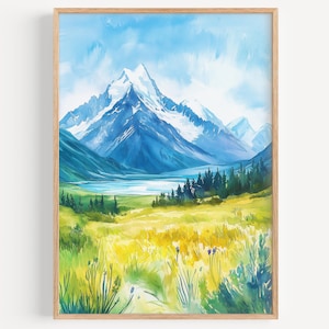 Mount Cook Watercolor Painting - Wall Art Print, Poster, New Zealand Travel Print, Travel Decor, Travel Gift Idea, Illustration, Home Decor