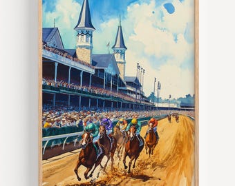 Pintura em aquarela de Churchill Downs - Impressão artística para parede, pôster de Kentucky, pôster de viagem, decoração de viagem, ideia de presente de viagem, ilustração, decoração para casa