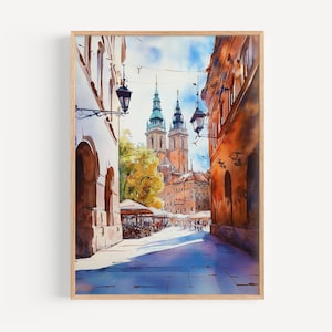 Pintura de acuarela de Cracovia: arte mural de Cracovia, impresión de viaje a Polonia, póster polaco, decoración de viaje, regalo de cumpleaños o boda, regalo de Navidad