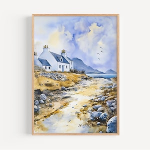 Pintura en acuarela de las Hébridas Exteriores: lámina de arte mural, póster de Escocia, lámina de viaje por el Reino Unido, decoración de viaje, idea de regalo, ilustración, decoración del hogar