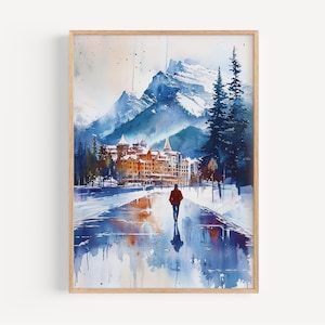 Banff Watercolor Painting - Wall Art Print, Banff Poster, Canada Travel Print, Travel Decor, Gift Idea, Illustration, Home Decor, Canada Art