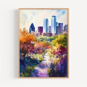 Dallas Watercolor Painting - Wall Art Print, America Poster, Travel Print, USA Travel Decor, Gift Idea, Illustration, Home Decor, Texas Art