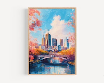 メルボルンのスカイライン水彩画プリント - メルボルンの壁掛けアート