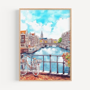 Amsterdam Watercolor Painting - Amsterdam Wall Art, Dutch Travel Print, Poster, Travel Decor, Gift Idea, Illustration, Home Decor, Dutch Art