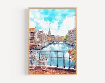 Amsterdam Watercolor Painting - Amsterdam Wall Art, Dutch Travel Print, Poster, Travel Decor, Gift Idea, Illustration, Home Decor, Dutch Art