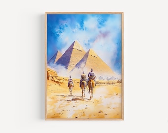 Pyramids Of Giza Watercolor Painting - Wall Art Print, Egypt Poster, Travel Print, Travel Decor, Gift Idea, Illustration, Home Decor, Art