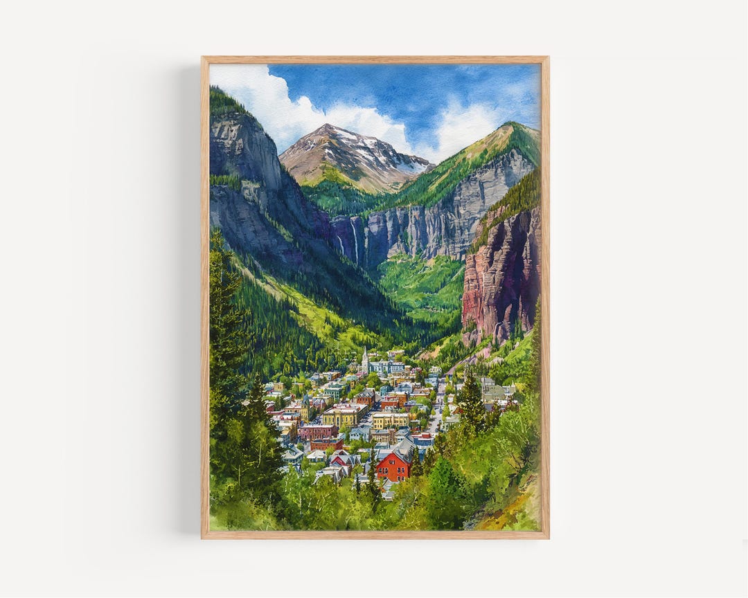 Telluride Watercolor Painting - Wall Art Print, Travel Poster, Colorado ...
