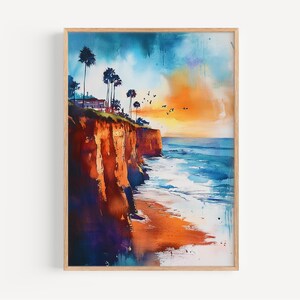Pittura ad acquerello della California - Stampa artistica da parete, poster di San Diego, stampa di viaggio, decorazione da viaggio, idea regalo, illustrazione, decorazione per la casa, arte degli Stati Uniti