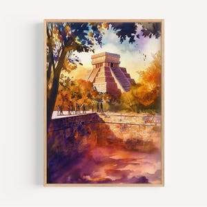 Chichen Itza Watercolor Painting - Wall Art Print, Poster, Mexico Travel Print, Travel Decor, Gift Idea, Illustration, Home Decor, Artwork