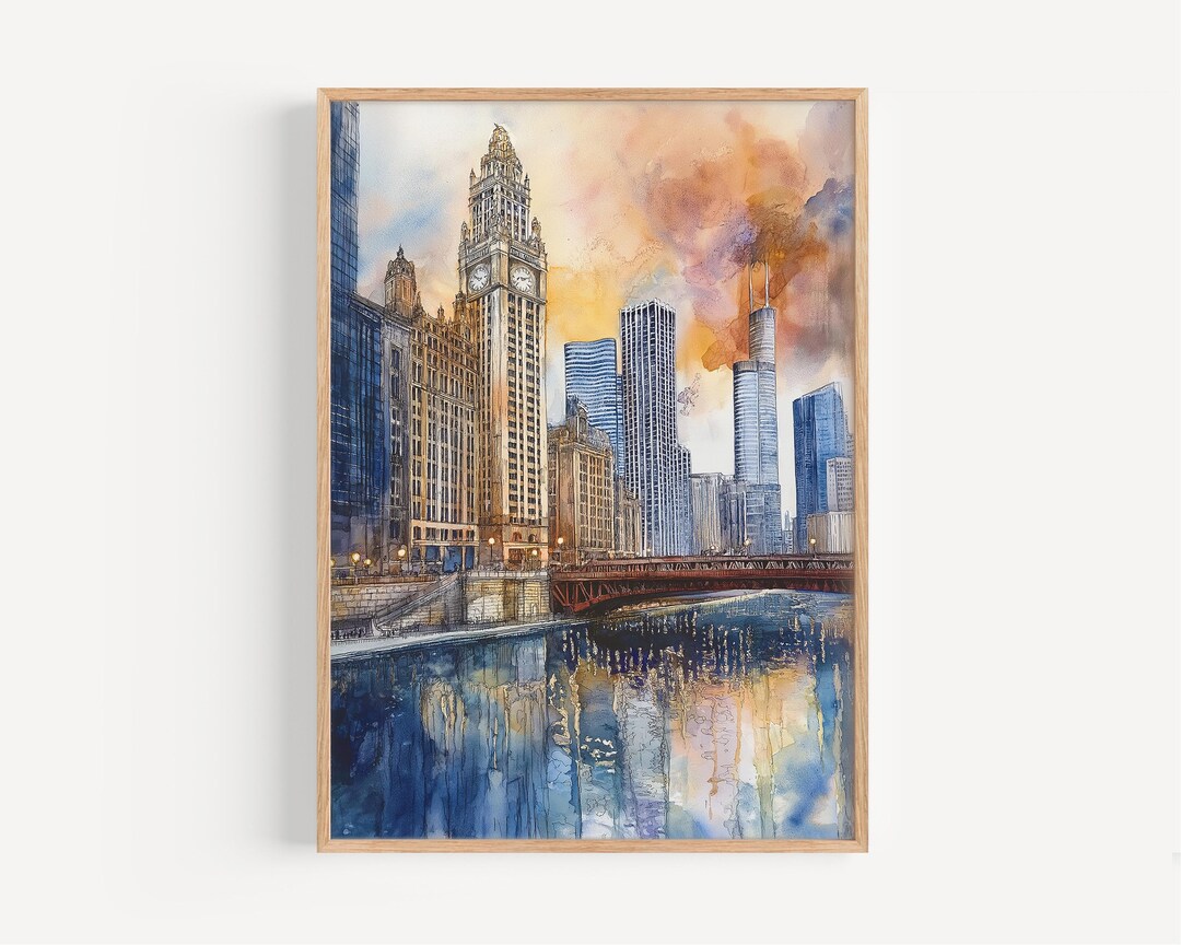 Chicago Watercolor Painting - Chicago Wall Art, America Travel Print ...