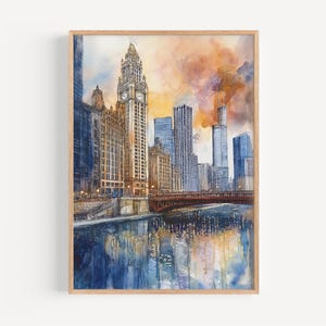 Chicago Watercolor Painting - Chicago Wall Art, America Travel Print, USA Poster, Travel Decor, Gift Idea, Illustration, Home Decor, USA Art