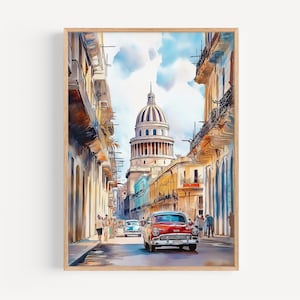 Havana Watercolor Painting- Cuba Wall Art Print, Havana Poster, Cuba Travel Print, Travel Decor, Travel Gift Idea, Illustration, Home Decor