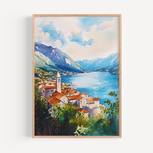 Bay of Kotor Watercolor Painting - Wall Art Print, Poster, Montenegro Travel Print, Travel Decor, Travel Gift Idea, Illustration, Home Decor