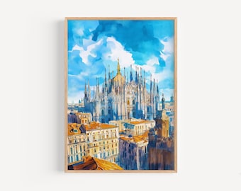 ミラノ大聖堂 油彩画 額入りミラノ大聖堂油絵：イタリア旅行アート（4 x 4インチ） - Etsy 日本