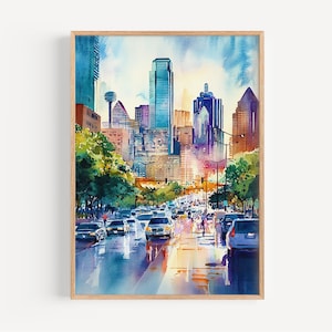 Dallas Watercolor Painting - Wall Art Print, Texas Poster, USA Travel Print, Travel Decor, Gift Idea, Illustration, Home Decor, America Art