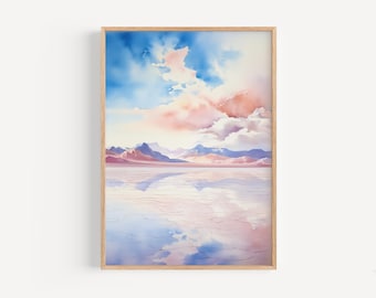 Salar De Uyuni Watercolor Painting - Wall Art Print, Bolivia Poster, Travel Print, Travel Decor, Gift Idea, Illustration, Home Decor, Art