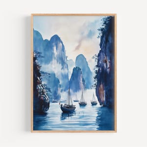 Ha Long Bay Watercolor Painting - Wall Art Print, Vietnam Poster, Travel Print, Travel Decor, Gift Idea, Illustration, Home Decor, Asian Art