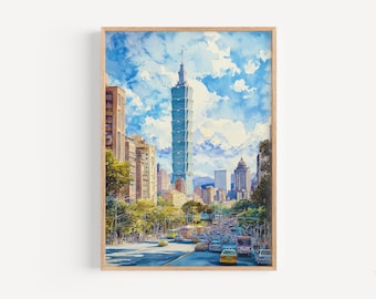 Taipei Watercolor Painting - Taiwan Wall Art, Taipei Travel Print, Taiwan Poster, Travel Decor,  Gift Idea, Illustration, Home Decor, Art