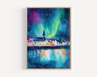 Reykjavik Watercolor Painting - Reykjavik Wall Art, Travel Print, Iceland Poster, Travel Decor, Birthday/Wedding Present, Christmas Present