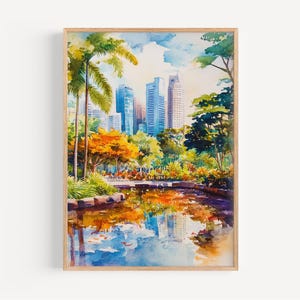 Singapore aquarel schilderij - Wall Art Print, poster, Singapore print, reisdecor, cadeau-idee, illustratie, woondecoratie, Singapore Art