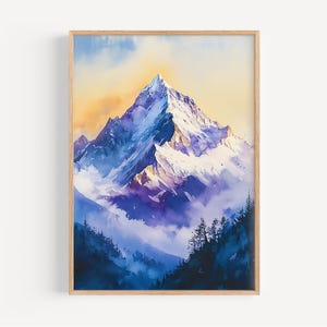 Pintura de acuarela del Monte Everest: impresión de arte mural, póster, impresión de viaje, decoración de viaje, idea de regalo, ilustración, decoración del hogar, arte de montaña