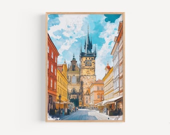 Prague Watercolor Painting - Prague Wall Art, Czechia Travel Print, Poster, Travel Decor, Birthday/Wedding Present, Christmas Present