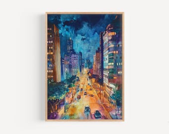 Pintura de acuarela de Sao Paulo: impresión de arte mural, póster de Brasil, impresión de Brasil, decoración de viaje, idea de regalo, ilustración, decoración del hogar, arte de Brasil