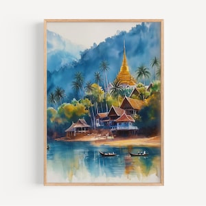 Luang Prabang Watercolor Painting - Wall Art Print, Laos Poster, Laos Travel Print, Travel Decor, Travel Gift Idea, Illustration, Home Decor